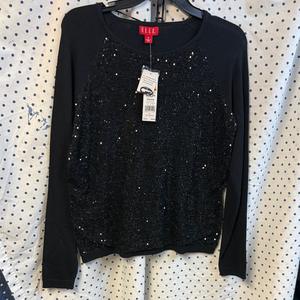 Elle Black Sequin Long Sleeve Top